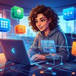 Un desarrollador trabajando en una aplicación Flutter con varios widgets en pantalla, mostrando una interfaz de usuario moderna y limpia.