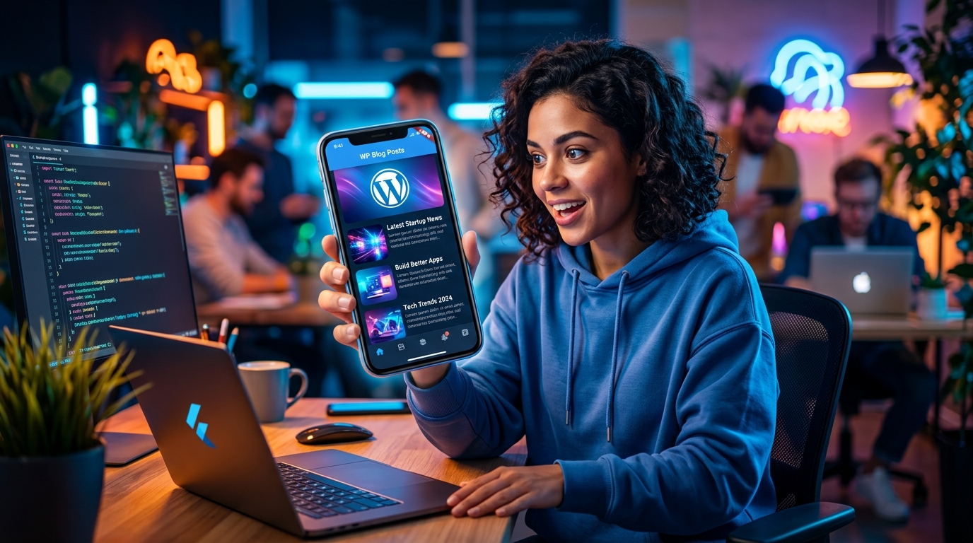 Cómo Integrar WordPress en tu App Flutter para Contenido Dinámico App Flutter mostrando contenido dinámico de WordPress para startups