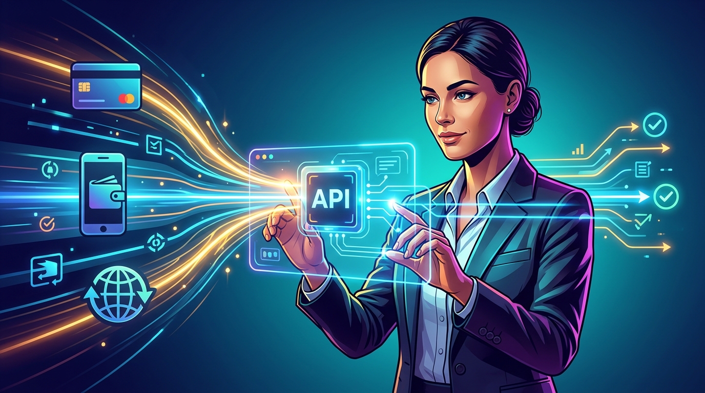 Orquestación de Pagos Unificada: El Futuro de tus Transacciones Digitales Representación visual de la orquestación de pagos unificada, con múltiples iconos de pasarelas de pago conectadas a un punto centralizado, simbolizando eficiencia y control.