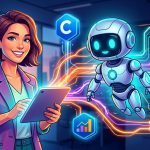Agentes IA para negocio integrándose con herramientas empresariales como CRM, ERP y Slack, simbolizando automatización y eficiencia.