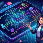 Diagrama de arquitectura de IA para producto digital con componentes como LLMs, embeddings y orquestadores