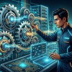 Engranajes funcionando sin problemas, representando el mantenimiento digital proactivo para el futuro de un negocio.