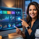 Gráfico visual de un panel de administración moderno con elementos de inteligencia artificial y datos unificados, ilustrando el control total de una PYME